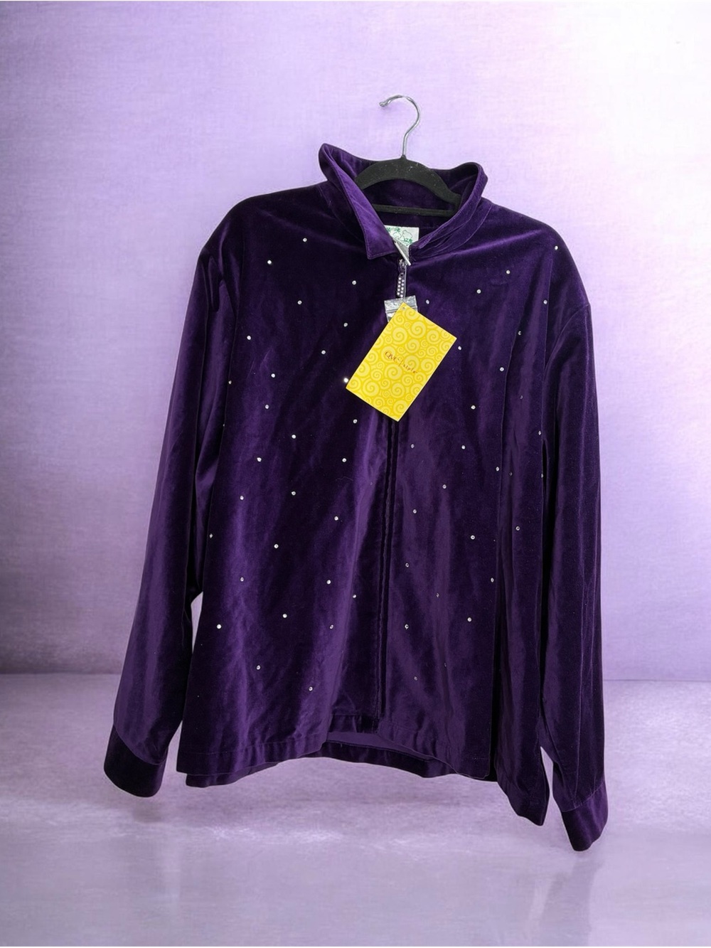 Quacker Factory Purple Velvet Zip-Up Jacket with Sparkling Studs